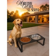 %10 Eğimli Xl Model Mama ve Su Standı | Sağlam Metal ve Ahşap Gövde, Paslanmaz Çelik Kaplar