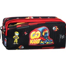 Niss Store Lisanslı Siyah-Kırmızı Go Kart Desenli 2 Cepli Kalem Kutusu