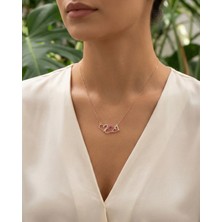 BG Jewellery Taşlı Kalpler Rose 925 Ayar Gümüş Kolye