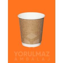 Yorulmaz Ambalaj 12 Adet 8 Oz Double Wall Karton Bardak – Isı Yalıtımlı, Kraft Tasarım, Sıcak & Soğuk Içecek Uyumlu