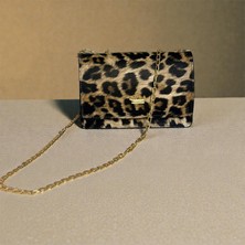 Zeravie Butik Zara Model Leopar Desenli Gold Zincir Detaylı Kadın Omuz Çantası