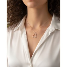 BG Jewellery Baget Taşlı Rose Kalp 925 Ayar Gümüş Kolye