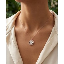 BG Jewellery Taşlı Güneş Rose 925 Ayar Gümüş Kolye