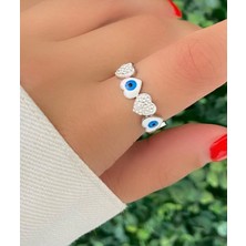Linda Shop Gümüş Renk Göz Figürlü Taş Detaylı Ayarlanabilir Çelik Yüzük