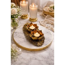 Seymen Bıçakçılık Yaprak Figürlü Çiftli Gold Mumluk | Dekoratif Tealight Mumluk | Şık Ev Aksesuarı