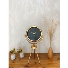 Akıllı Durak Gold Metal Mini Tripod Mermer Ilhamı Masa Saati 45×26 cm