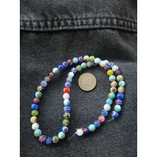 Madamera Dizi Çiçek Cam Boncuk 6 mm Karışık Renkli 66 Adet Çiçek Motifli Takı Boncuğu MDI12