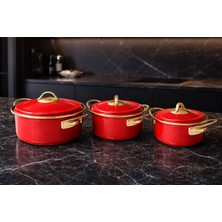 Cooka Home Indüksiyon Uyumlu Emaye Tencere Seti 6 Parça – 14 / 16 / 18 cm - Kapaklı