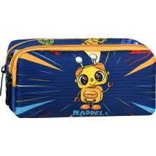 Niss Store Lisanslı Lacivert-Sarı Robot Desenli 2 Cepli Kalem Kutusu