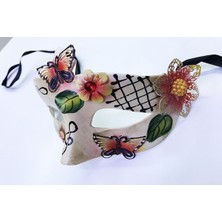 Calperia Kelebek ve Çiçek Işlemeli Venedik Maskesi Kırmızı Renk 10X18 cm