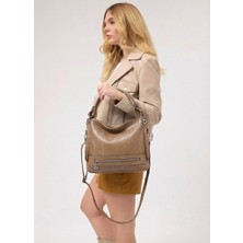 Kadın Yumuşak Deri Dokulu ve Çok Gözlü Geniş Omuz Çantası