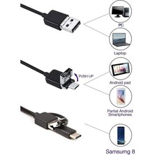 Calperia Endoskop 3 In 1 Yılan Kamera USB Micro USB Type-C 10M SERT KABLO
