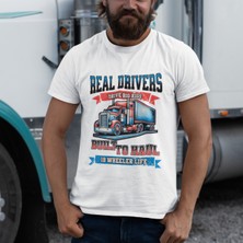 Tişört Kodu Real Drivers Erkek Tişört – Built To Haul, Trucker & Big Rig Temalı Siyah T-Shirt