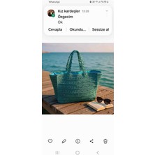 Creatif La Femme Turkuaz Kağıt Ipten El Örgüsü Çanta