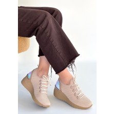 Weor Bej Triko Bağcıklı Spor Ayakkabı