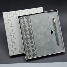 Calperia Kutulu Gri Defter ve Metal Kalem Seti
