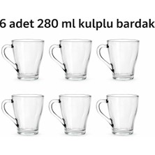 Nimaware 6lı Cam Kulplu Fincan Seti 280 ml X3 – Şeffaf Çay Kahve Bardağı – Isıya Dayanıklı Cam Kupa