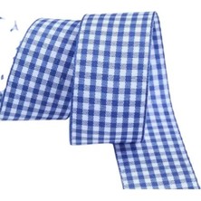 Calperia Tafta Ekoseli Kurdele 25 mm Indigo 1 Metre