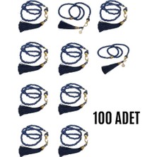 Calperia Namaz Tesbihi Vavlı 99'lu Cam Incili Esma'ul Hüsna Dua Kartı Ile Lacivert Renk Hediyelik 100 Adet