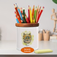 Asilmeydan Sevimli Bakışlı Kedi Ahşap Seramik Kalemlik - 2147620402