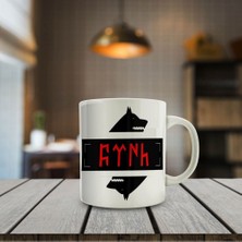 Asilmeydan Göktürkçe Yazılı Kurt Kafası Silüeti Kupa Bardak - Hediyelik