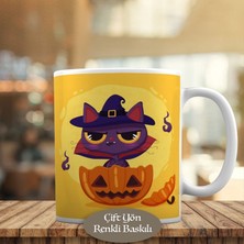 Asilmeydan Halloween Şapkalı Sevimli Kedicik Kupa Bardak Hediyelik-682