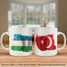 Asilmeydan Çift Yön Baskılı Özbekistan Bayrağı ve Türkiye Bayrağı Kupa Bardak