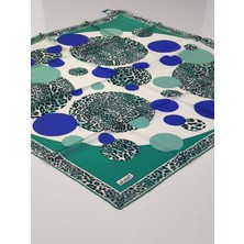 Balse Sura Ipek Eşarp Leopar Desen Koyu Mint Saks Mavi 5028-5