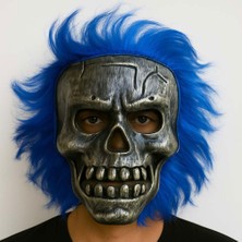 Calperia Wild Skull - Gümüş Kafatası Mavi Saçlı Iskelet Maske