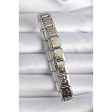 Calperia 316L Çelik Gümüş Renk Gold Yıldız Işleme Nomination Kadın Bileklik - TJ-BB6463