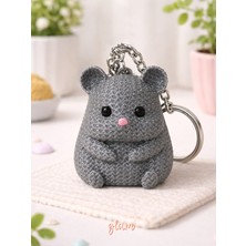 Glam Dekorasyon Sevimli Fare Hamster Gri Anahtarlık, Çanta Charm Hediyelik Plastik Aksesuar, Gümüş Zincir 1 Adet 5cm
