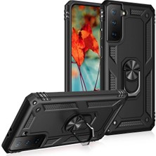 Rory Newface Samsung Galaxy S21 Kılıf Sofya Yüzüklü Silikon Kapak - Siyah