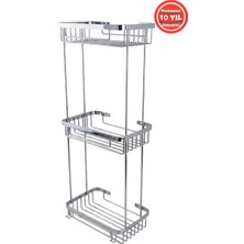 Banyom Home Clk Paslanmaz Çelik SUS304 Kalite Taci 3'lü Şampuanlık Banyo Rafı Krom Renk