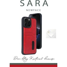 Rory Newface Iphone 15 Pro Max Kılıf Sara Kartvizitli Deri Kılıf - Kırmızı