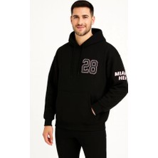 Etiler Collection Üç Iplik Kapüşonlu Ön ve Arka Baskılı Sweatshirt Hoodie - Siyah