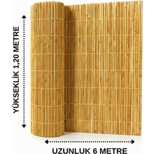 AYGHOME - 120X6 Metre (Tek Parça) Doğal Kamış Hasır Çit - Misina Örgülü Balkon Bahçe Rüzgar Kesici Gölgelik (Bağlantı Aparatı Hediyeli)
