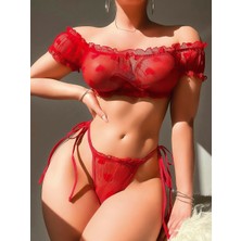 Arfi Love Kırmızı Kalp Desenli Fantezi Iç Çamaşır Takımı