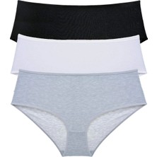 Herşeytrend 3 Adet Kadın Yüksek Bel Bato Külot Siyah Beyaz Gri