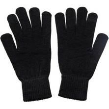 Herşeytrend Çift Katlı Kalın Siyah Sıcak Tutan Yün Kışlık Kadın Erkek Eldiven Unisex 1 Çift