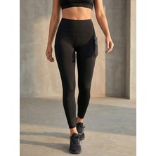 Si̇yah Şardonlu Yüksek Bel Cepli Tayt