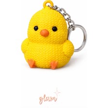 Glam Dekorasyon Sevimli Sarı Civciv Anahtarlık, Çanta Charmı Süs Hediyelik Plastik Aksesuar, Gümüş Zincir 1 Adet 5cm