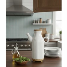 Bambu Altlıklı Porselen Yağ & Sirkelik 1000 ml - Mutfak Tezgah Üstü Dekoratif Yağdanlık