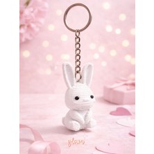 Glam Dekorasyon Sevimli Beyaz Tavşan Anahtarlık, Çanta Charm, Hediyelik Plastik Aksesuar, Gümüş Zincir, 1 Adet 5 cm
