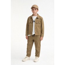 Matu Official Erkek Çocuk 3'lü Gabardin Ceket - Pantolon - Tshirt Takım 4-14 Yaş