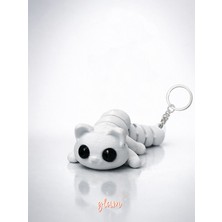 Glam Dekorasyon Beyaz Kedi Mini Eklemli Hareketli Anahtarlık, Hediyelik Aksesuar Dekor, 1 Adet 5 cm
