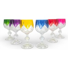 Sudedi Home Renkli Kristal Ayaklı Bardak Seti 6’lı Cam Kesim Desenli Sunum Kadehi