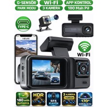 Sonreir SNR-38 Wi-Fi 3 Kameralı Araç içi Güvenlik Kamerası IR Gece Görüşü G-Sensör Ön-arka-iç Kayıt Dashcam