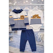 Melisa Ticaret Erkek Bebek 3-6 ay Kabartmalı Ayı Figürlü Kapşonlu Hırka Body Pantolon Seti