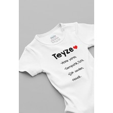 Overoz Teyze Anne Yarısı Yazılı Kısa Kollu Beyaz Bebek Body Zıbın 5058