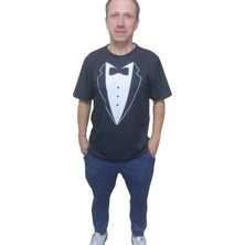 Durukar Erkek T-Shirt Papyon Baskılı Siyah (Kesik Elyaf Kumaş)